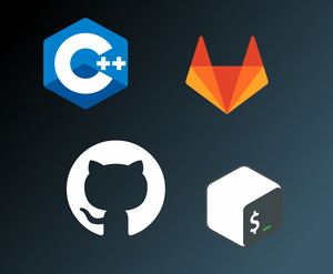 Logos of C++, GitLab, GitHub and Bash